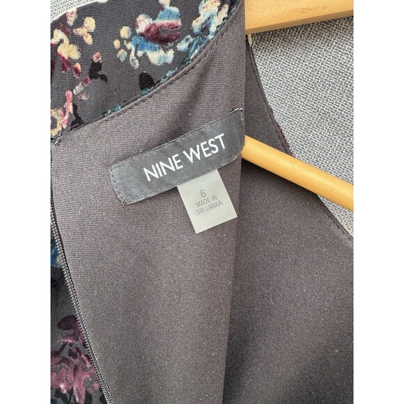 NINE WEST Sz 6 Burnout Velvet Floral‎ Print Dress Black Mini - Picture 13 of 13